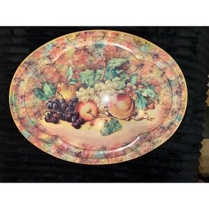 Vintage Daher Decorated Ware Tin Metal Tray‎ "FRUIT" Large Oval 20" 70s EUC